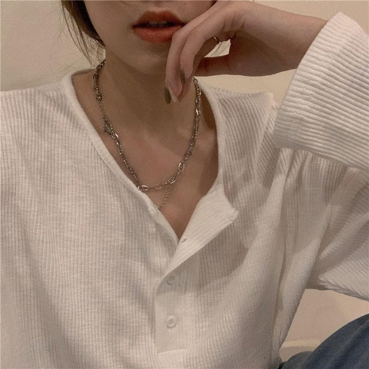 Longsleeve Shirt With Buttons - Asian Fashion Lianox