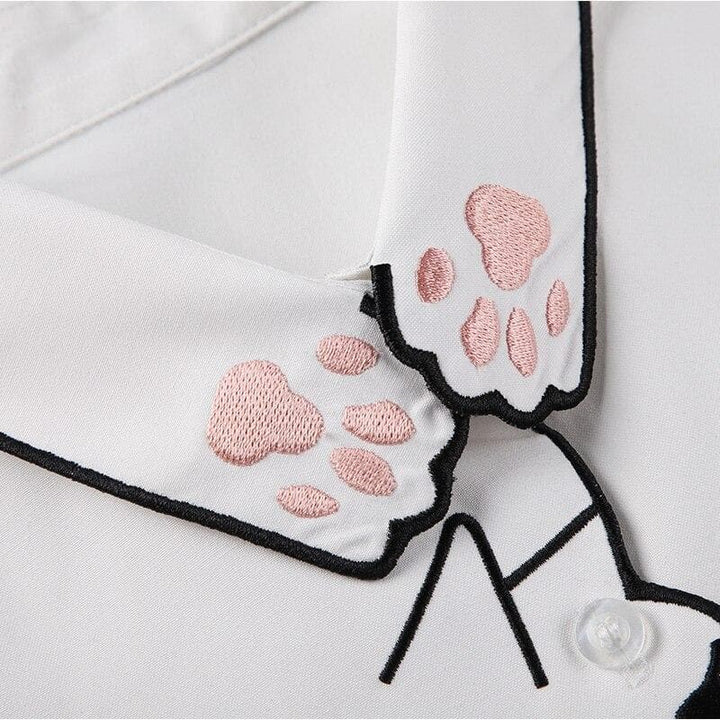 Collared Blouse With Cat Embroidery - Asian Fashion Lianox