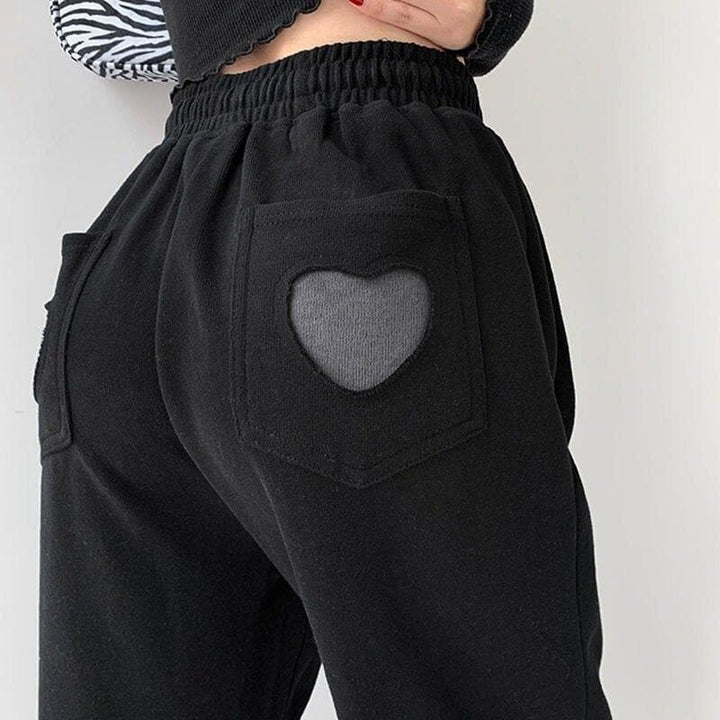 Sweatpants With Heart-Shaped Cut-Out On Pocket - Asian Fashion Lianox