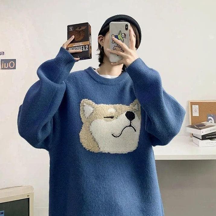 Shiba Inu Doge Knit Sweater - Asian Fashion Lianox