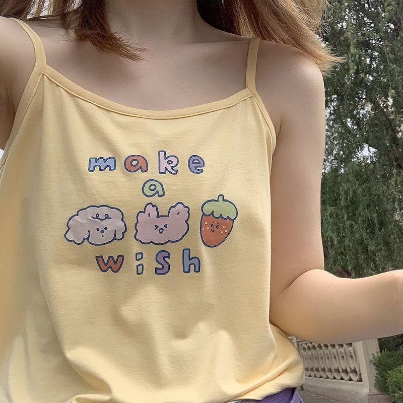 "make a wish" / "I'M JUST A LITTLE PUPPY" Tank Top With Cartoon Print - Asian Fashion Lianox
