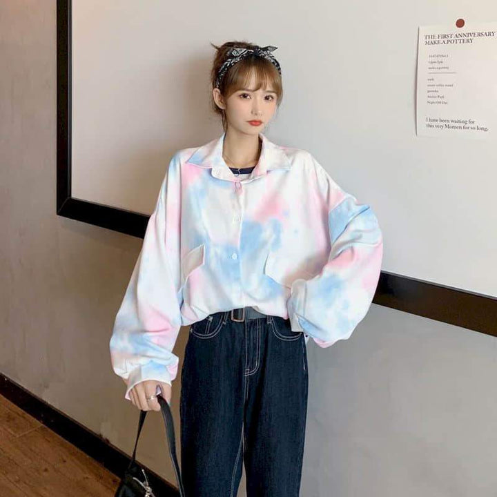 Pastel Tie Dye Blouse - Asian Fashion Lianox