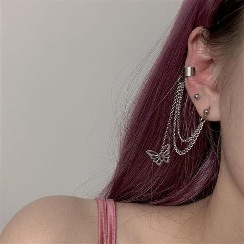 Multilayer Earring With Cuff and Butterfly - Asian Fashion Lianox