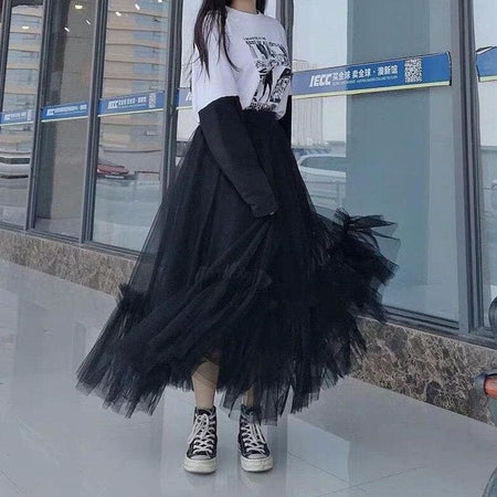 Tulle Long Skirt with Ruffles