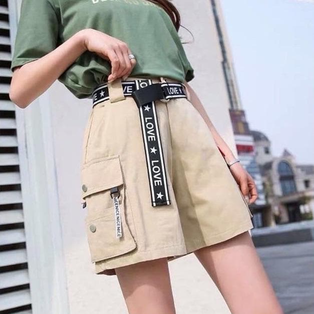 High-Waist Shorts With "LOVE" Belt (S to 3XL!) - Asian Fashion Lianox