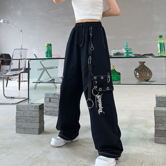 Baggy Cargo Pants With Chains And Buckles