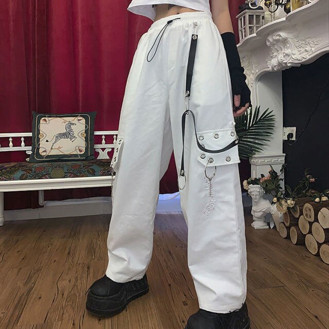 Baggy Cargo Pants With Chains And Buckles
