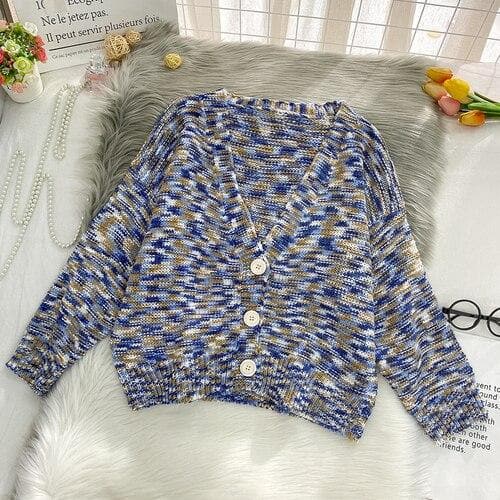 Colorful Knit Cardigan With Buttons - Asian Fashion Lianox