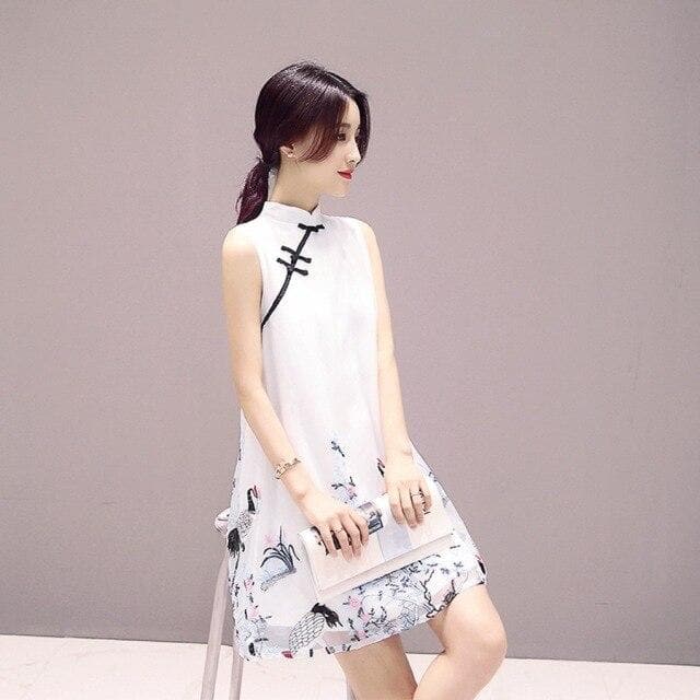 Sleeveless Cheongsam/Qipao Dress With Embroidery - Asian Fashion Lianox