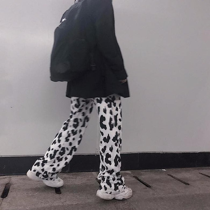 Wide-Leg Pants With Cow Print - Asian Fashion Lianox