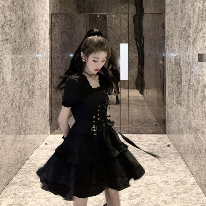 Mini Lolita Dress With Corset And Puff Sleeves - Asian Fashion Lianox