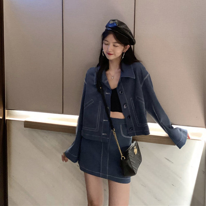 Two-Piece-Set: Denim Jacket + Matching Denim Mini Skirt