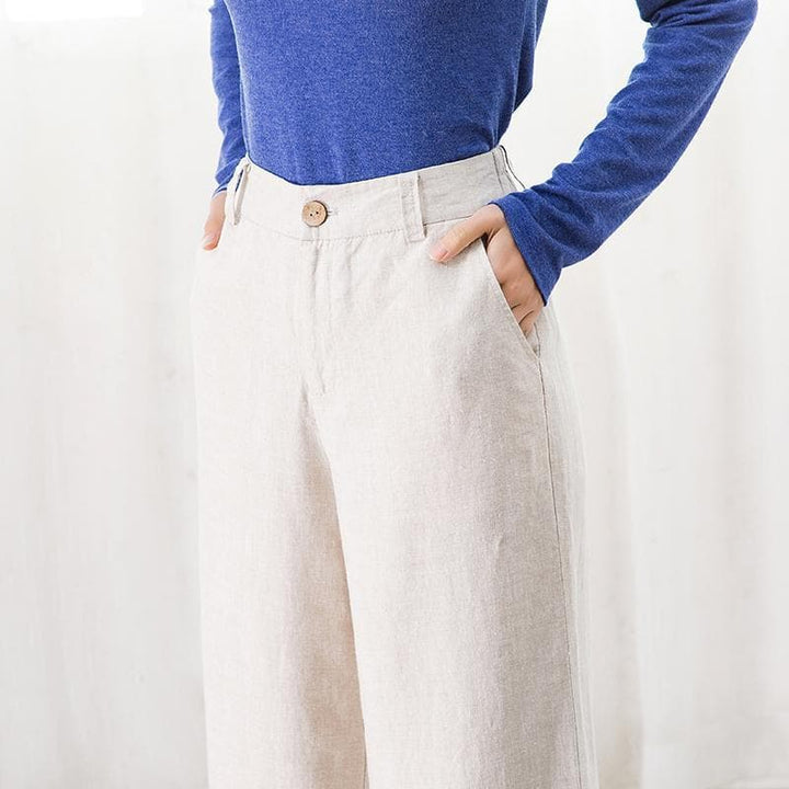 Linen Pants With Straight Cut - Asian Fashion Lianox