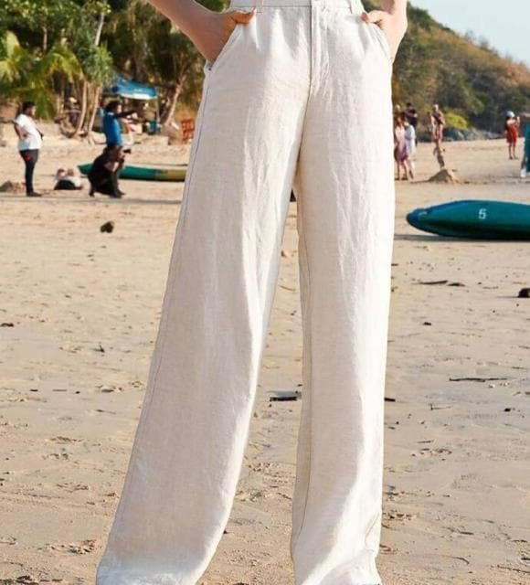 Linen Pants With Straight Cut - Asian Fashion Lianox