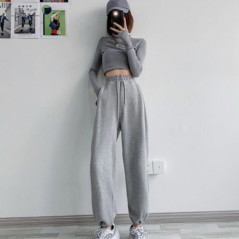 Sweatpants With Drawstring Cuffs - Asian Fashion Lianox