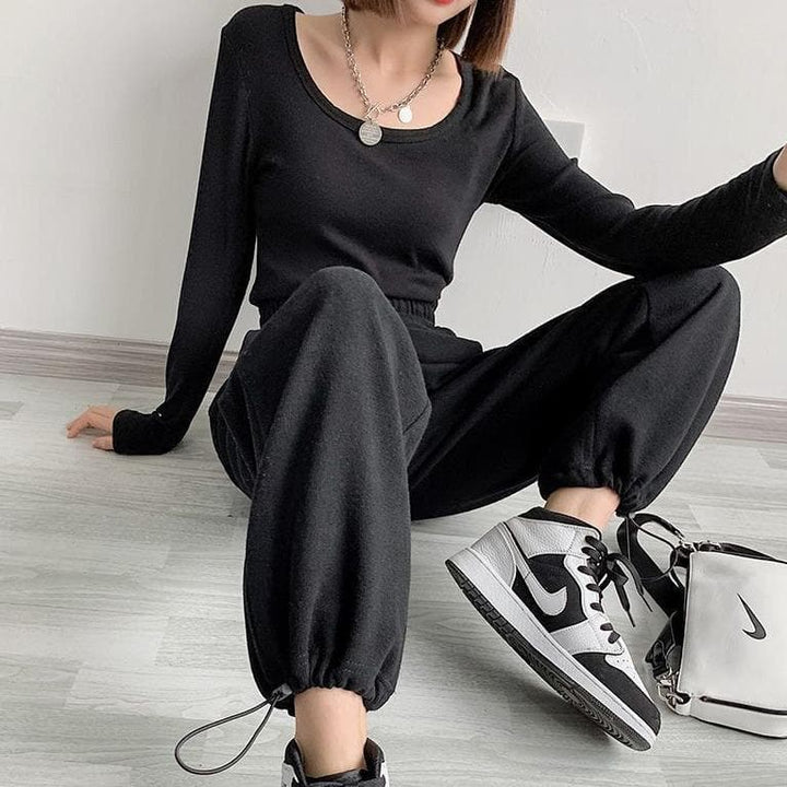 Sweatpants With Drawstring Cuffs - Asian Fashion Lianox