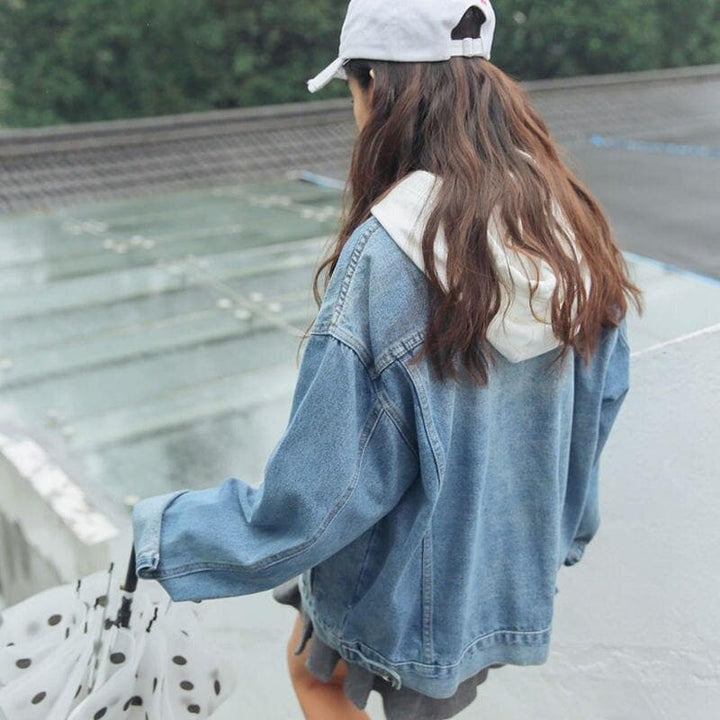 Oversized Jeans Jacket With Chest Pockets - Asian Fashion Lianox