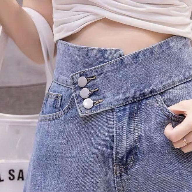 Ripped Shorts With Unique Button Closure - Asian Fashion Lianox