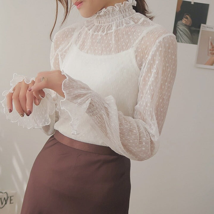 Transparent Blouse With Polka Dots And Flared Sleeves