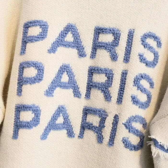 "PARIS PARIS PARIS" Knit Cardigan With Open Stitch Details - Asian Fashion Lianox