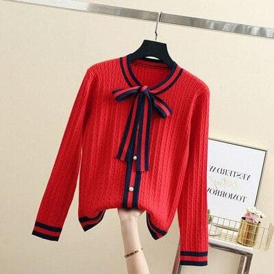 Longsleeved Knit Cardigan With Bow -  Asian Fashion! - Shop Korean & Japanese Fashion on Lianox.
