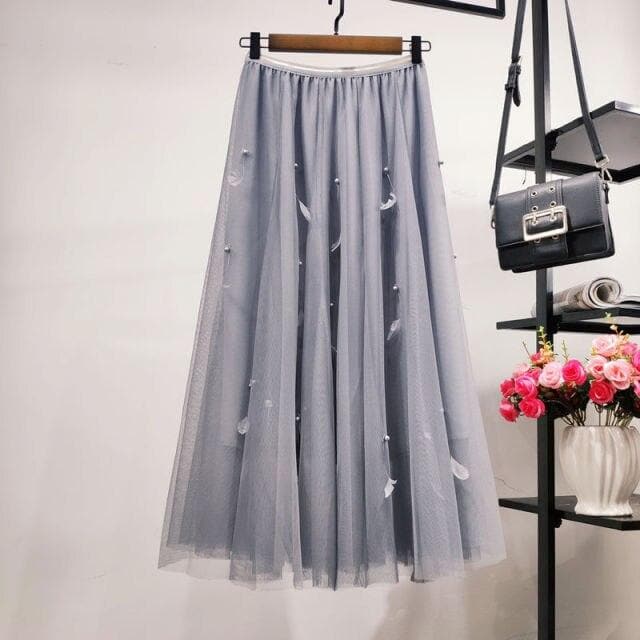 Double-Layered Midi Skirt With Feathers