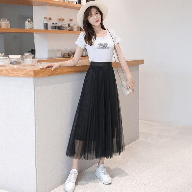 Mesh Skirt With High Waist And A-Line Cut -  Asian Fashion! - Shop Korean & Japanese Fashion on Lianox.