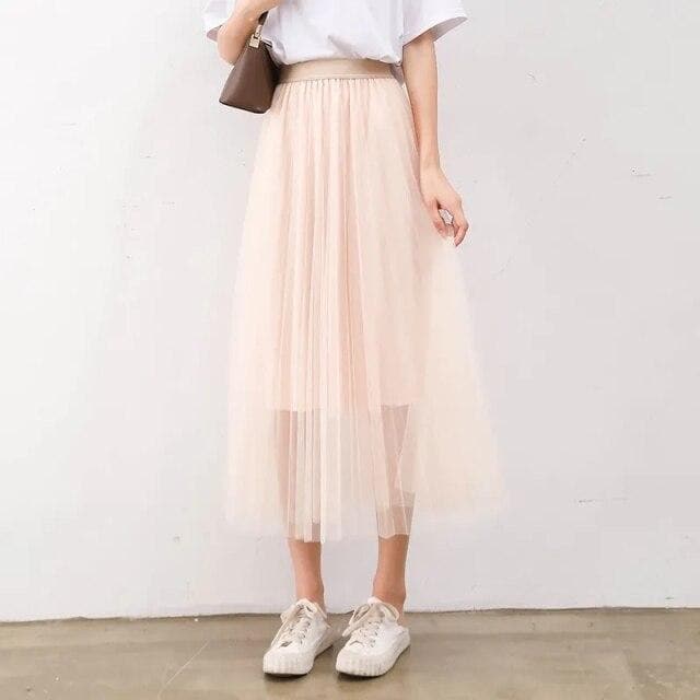 Mesh Skirt With High Waist And A-Line Cut -  Asian Fashion! - Shop Korean & Japanese Fashion on Lianox.