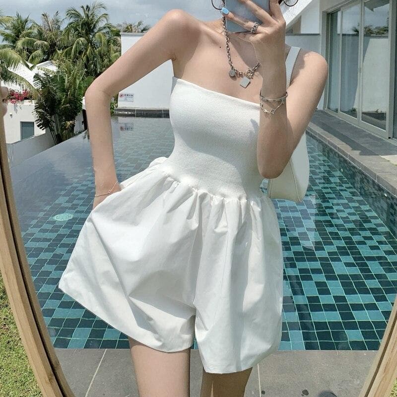 Playsuit With Tube Top And Wide Legs - Asian Fashion Lianox
