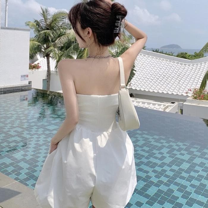 Playsuit With Tube Top And Wide Legs - Asian Fashion Lianox