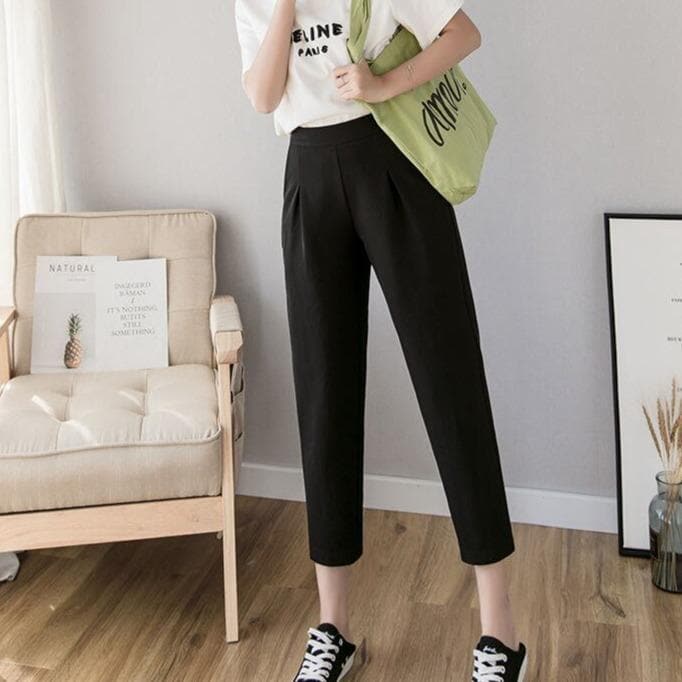 Ankle-Length Pants With Pleated Details - Asian Fashion Lianox