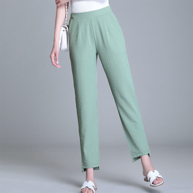 Ankle-Length Pants With Straight Leg - Asian Fashion Lianox