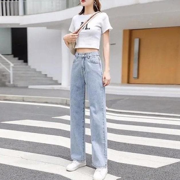 Straight High Waist Jeans - Asian Fashion Lianox