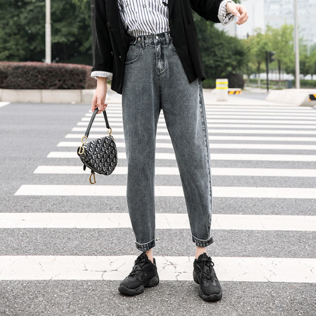 Mom Jeans With Gray Wash - Asian Fashion Lianox