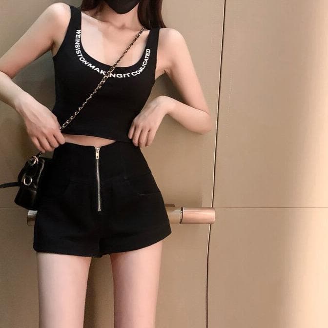 Zipped Shorts With Pockets - Asian Fashion Lianox