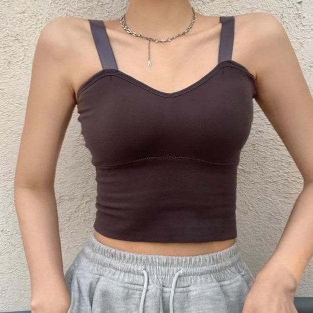 Cropped Tank Top With Broad Straps - Asian Fashion Lianox