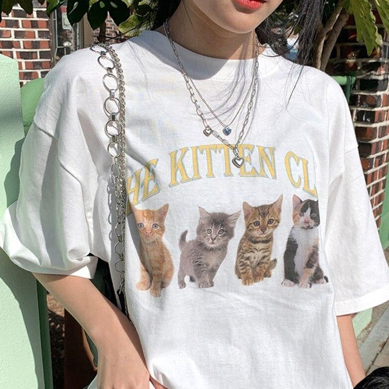 "THE KITTEN CLUB" T-Shirt With Cat Print