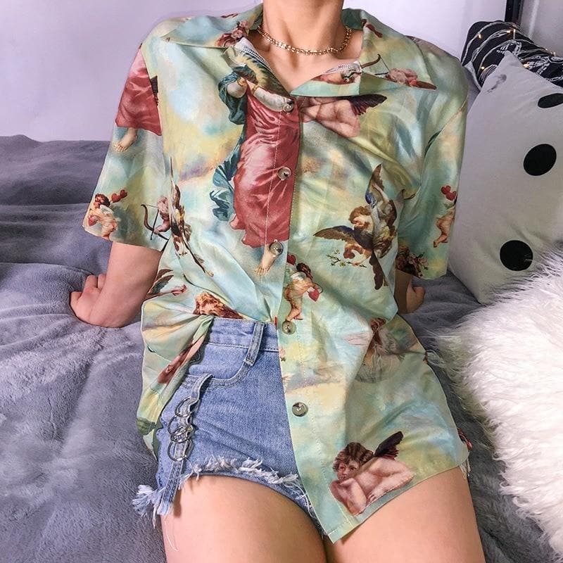 Button-Down Shirt With Angel Print