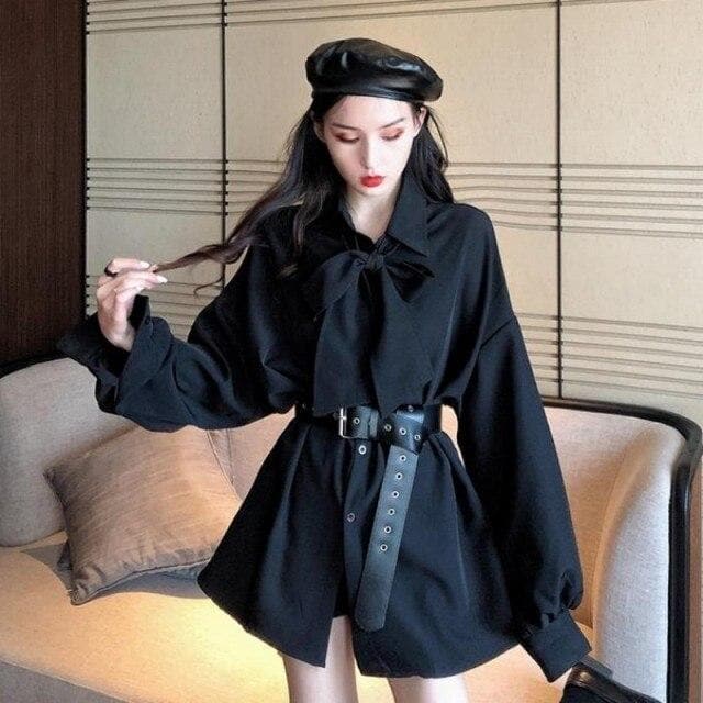 Long Shirt With Lantern Sleeves -  Asian Fashion! - Shop Korean & Japanese Fashion on Lianox.