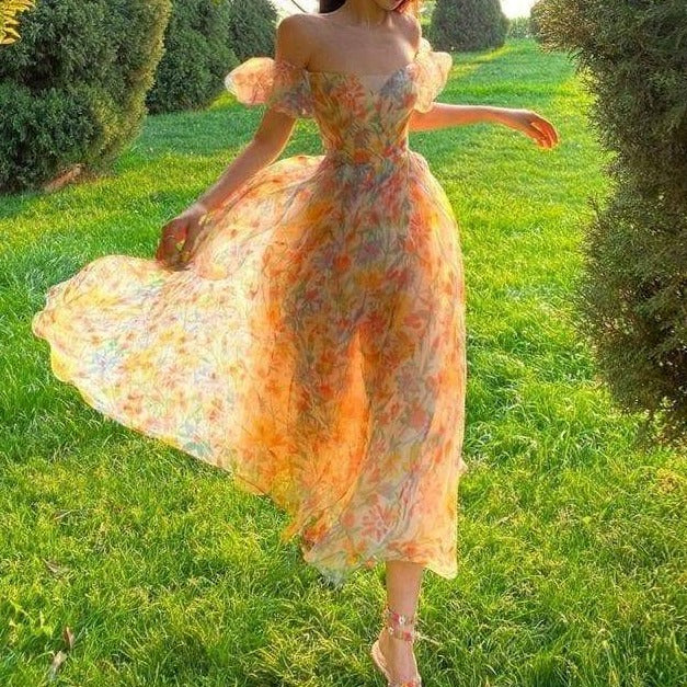 Off-Shoulder Maxi Dress With Floral Print