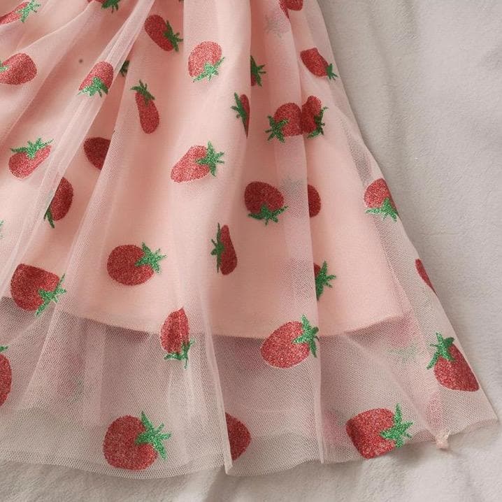 Off-The-Shoulder Dress With Strawberry Print Layer