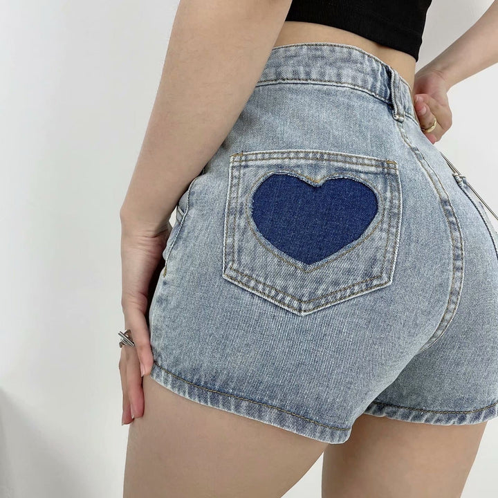 High-Waist Shorts With Heart Embroidery On Pocket -  Asian Fashion! - Shop Korean & Japanese Fashion on Lianox.