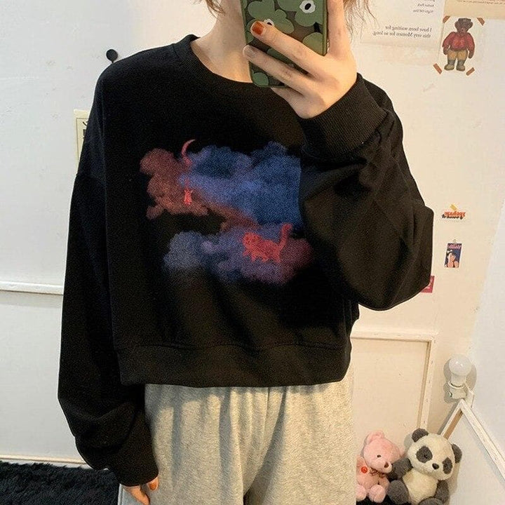 Sweater With Cat Print -  Asian Fashion! - Shop Korean & Japanese Fashion on Lianox.