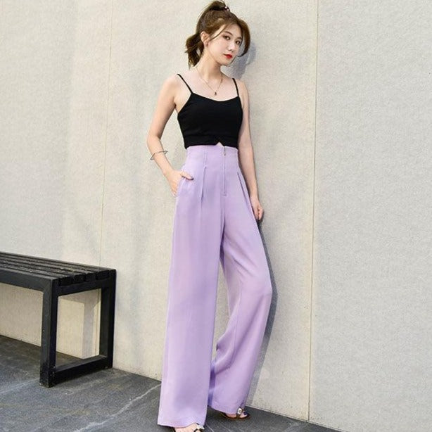 High-Waist Zip Pants With Pleated Details