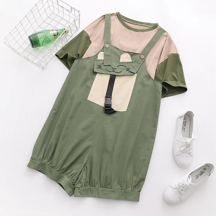 2-in-1 T-Shirt + Playsuit With Cat Pocket