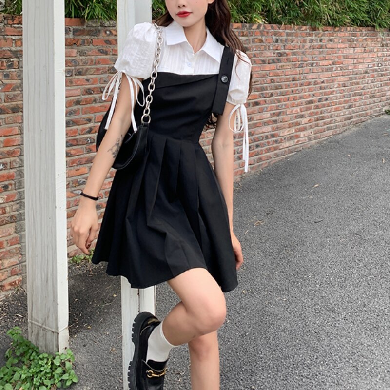 Pleated 2-in-1 Mini Dress With Tied Sleeves
