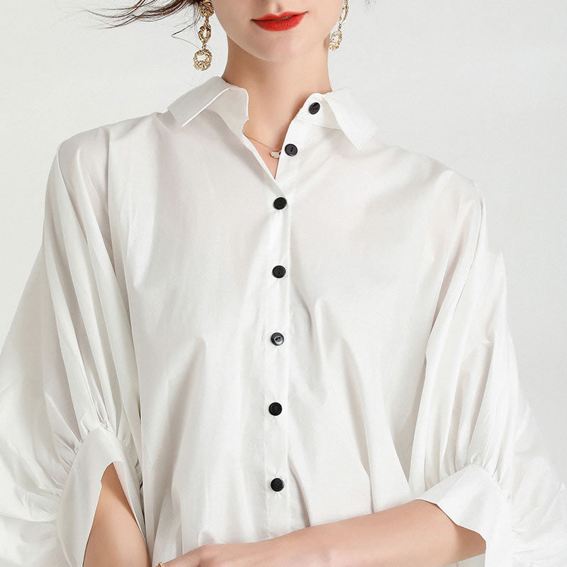 High-Low Shirt With Half Sleeves And Buttons
