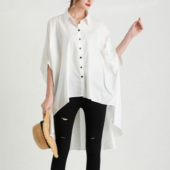 High-Low Shirt With Half Sleeves And Buttons