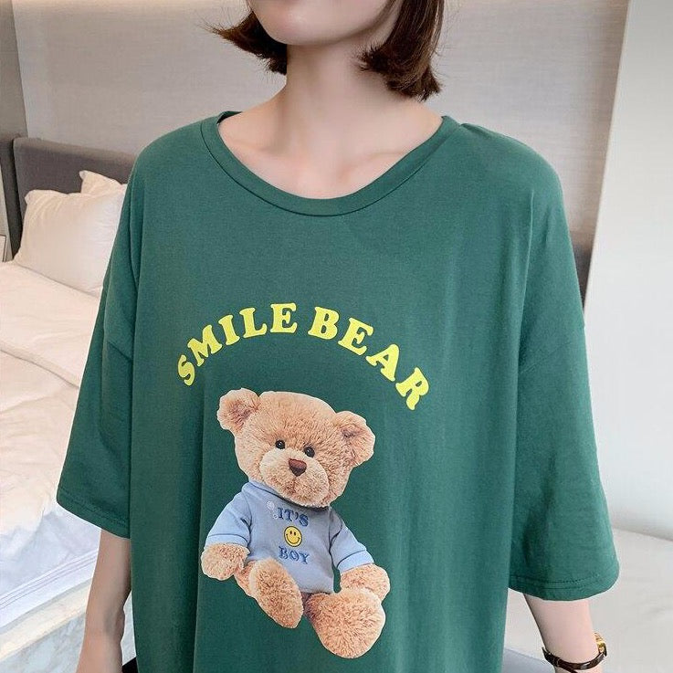 "SMILE BEAR" T-Shirt Dress With Bear Print