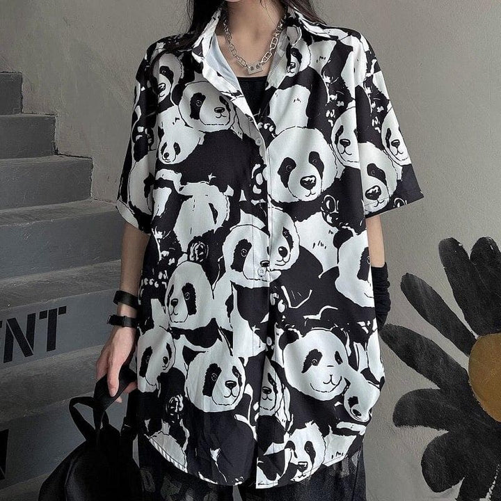 Button-Down Shirt With Panda Print (Short + Long Sleeves!)